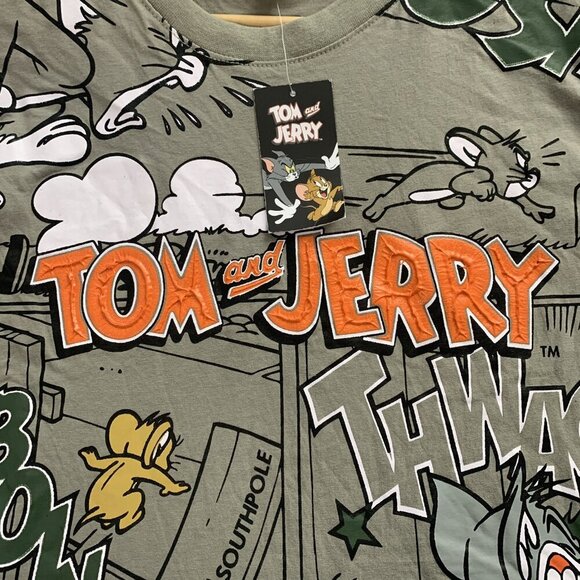 Tom & Jerry x Southpole Shirt Mens Size Large Gray Cartoon Onomatopoeia Y2K Look - Picture 5 of 13